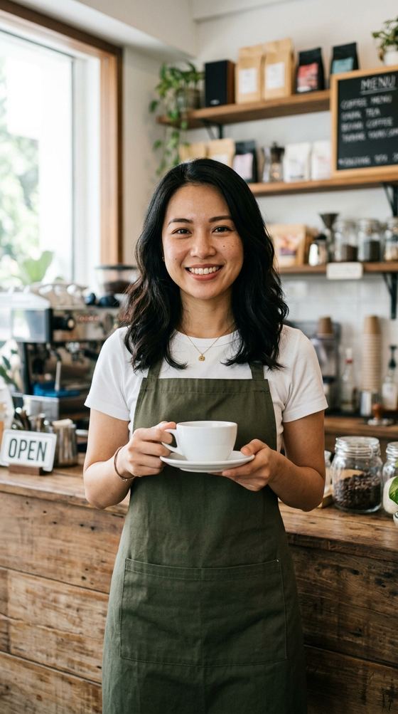 Barista holding a cup of coffee